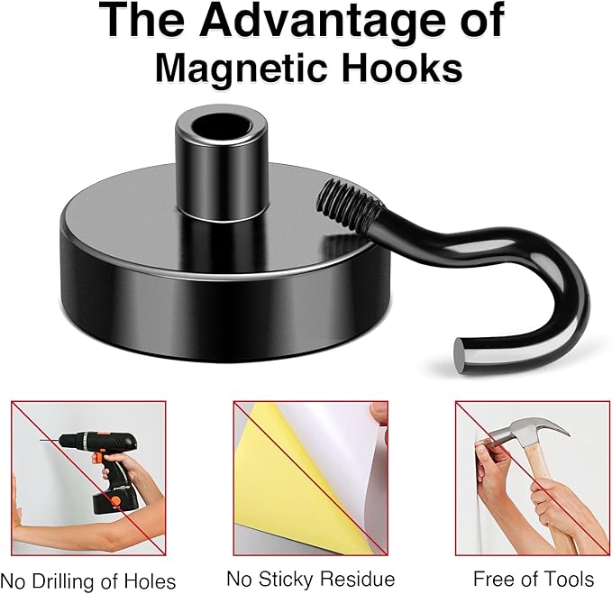 MIKEDE Black Magnetic Hooks Heavy Duty, 30Lbs+ Strong Neodymium Magnets with Metal for Refrigerator,Super Cruise Hanging, Kitchen, Storage - Pack of 130