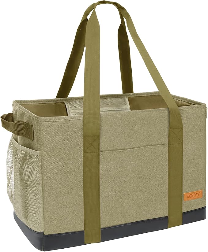 WONDAY Extra Large Utility Tote Bag - Standing Reusable Grocery Bag with Handle, Collapsible Storage for Shopping, Beach