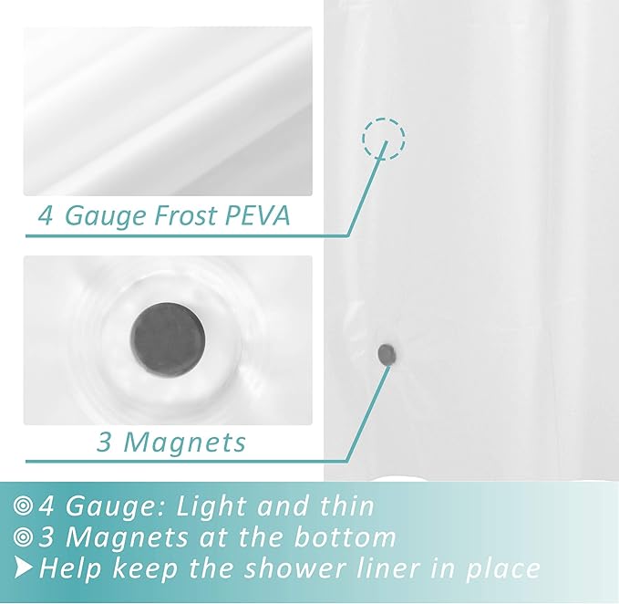 Mrs Awesome Frost Shower Curtain Liner with 3 Magnets, 69x70 Frosted PEVA Shower Liner, Light Weight Plastic Shower Curtain for Bathroom, Waterproof,Frost