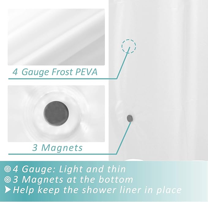Mrs Awesome Frost Shower Curtain Liner with 3 Magnets, 70x60 Frosted PEVA Shower Liner, Light Weight Plastic Shower Curtain for Bathroom, Waterproof,Frost