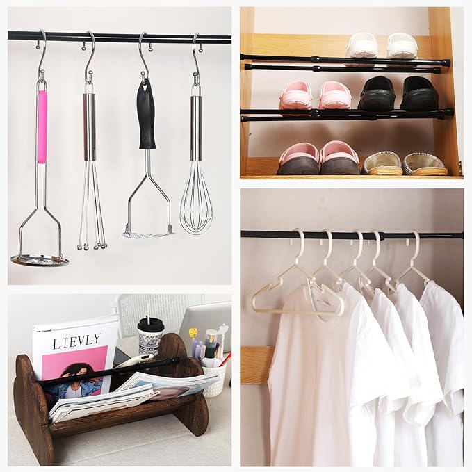 13-18 inch Spring Tension Rod, Goowin Small Tension Rod, 5/8" Diameter No Drilling Expandable Short Tension Rods Spring Rods, Tension Rods for Closet, Cupboard, Hanging Clothes, Black, 2 Pack