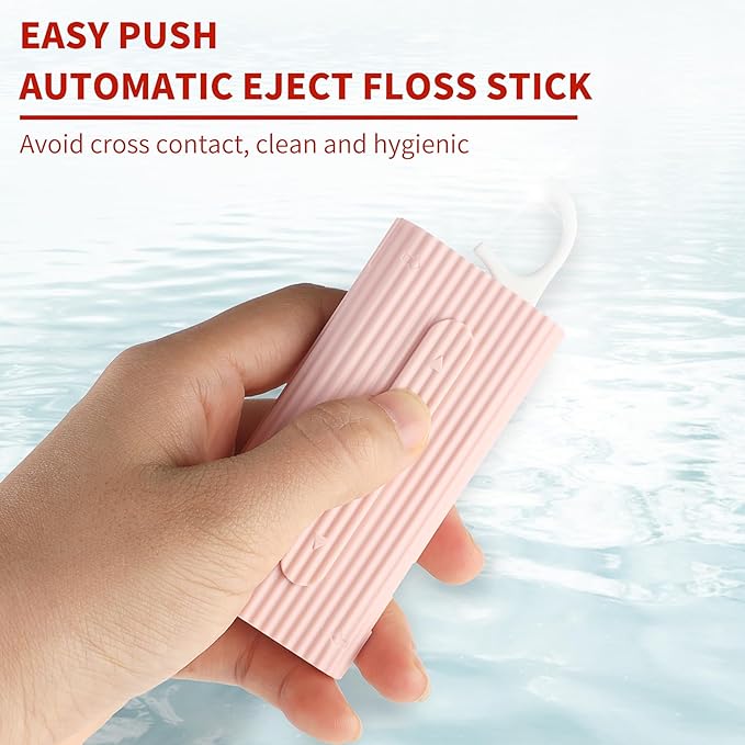 WLLHYF Portable Dental Floss Case Automatic Dental Floss Pick Organizer Case Travel Flosser Dispenser Storage Case Refillable Holder Boxes with 10 Floss Picks for Teeth Cleaning (Pink)