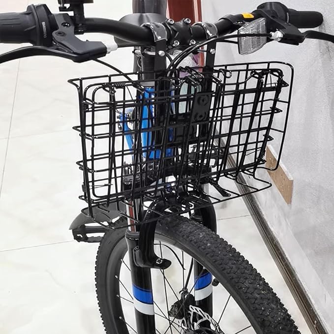 Folding Bike Front Basket Bicycle Wire Basket with Handles Easy Installation on Front Handlebar