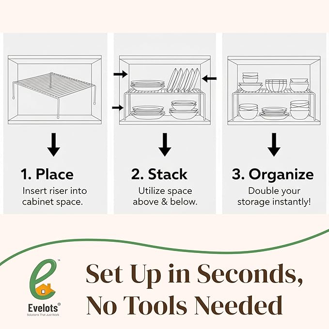 Evelots Wire Rack Cabinet Shelf Organizer -2 Pack Sturdy Metal Cabinet Riser Shelf - Double Space-Great for Kitchen, Freezer, Pantry -Rustproof