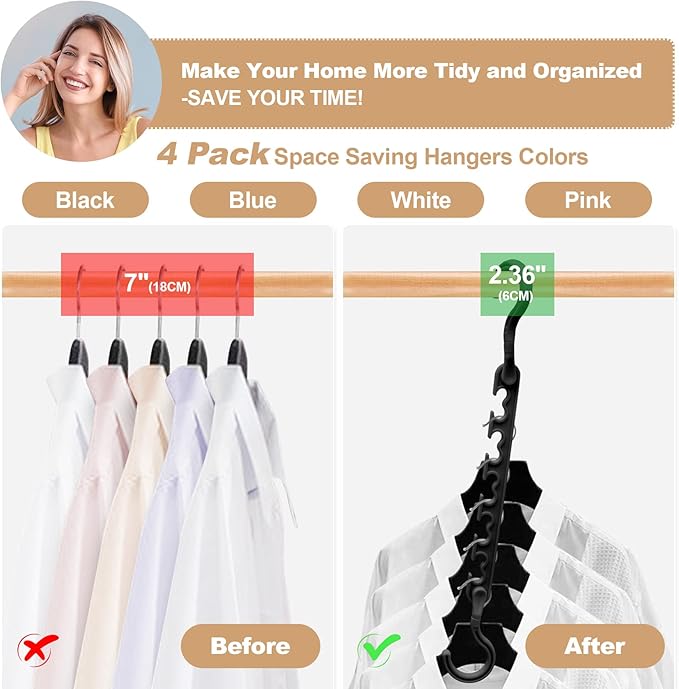 4 Pack College-Dorm-Room-Essentials for Girls,Closet-Organizers and Storage,Closet-Storage Plastic Clothes Hangers with 5 Holes Hangers Space Saving