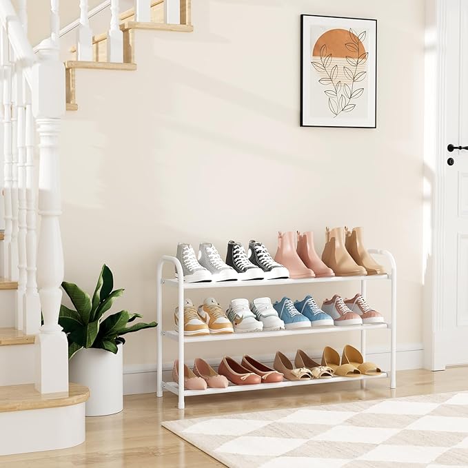 Tall Shoe Rack Large Shoe Shelf Storage for 50 Pair Sneaker and Boot, Stackable Vertical Shoe Rack Organizer for Closet, Entryway, Bedroom, White