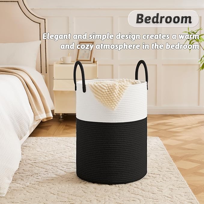 Artfeel Laundry Basket,Woven Cotton Rope Laundry Hamper,40L for Decorative Storage of Dirty Clothes,Toys and Blankets in Bathroom,Baby Room and Living Room