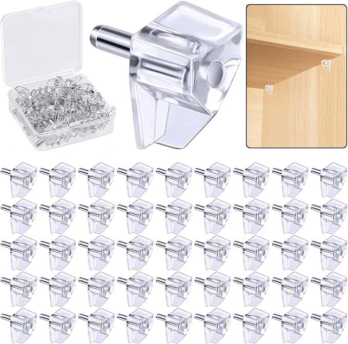 Clear Plastic Shelf Support Pegs - 5mm Cabinet Shelf Pins (50 Pieces)