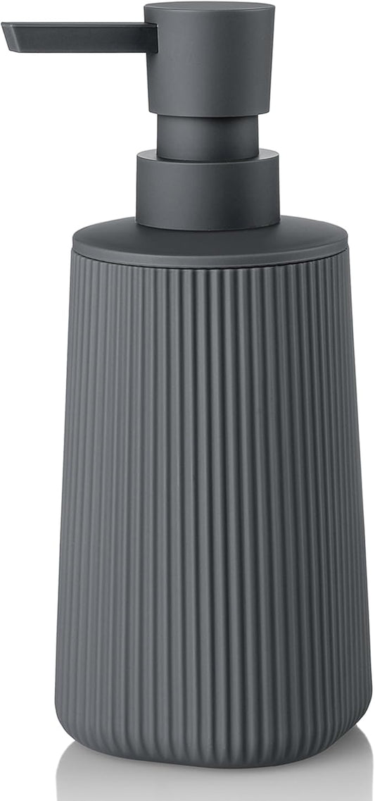 Small Soap Dispenser for Bathroom and Kitchen, Modern Farmhouse Striped Style Plastic Hand Soap Dish Soap Dispenser with Pump Matte Dark Gray