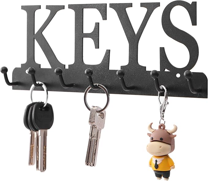 Lixgifts Key Holder Wall Mounted Key Hooks for Wall Decorative with 7 Hooks Black Metal Key Organizer Rack Hanger for Entryway, Front Door, Hallway, Office 10X3.7 inches