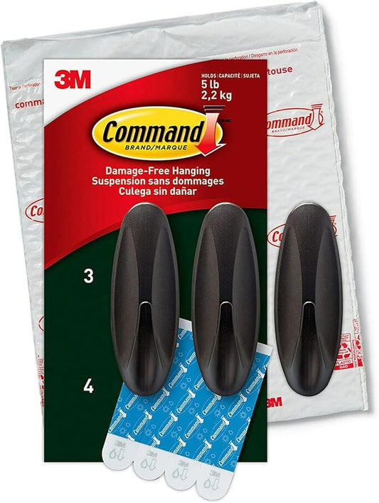 Command Outdoor Large Bronze Hooks, Holds 5 lb, 3 Hooks 4 Strips, Damage-Free, Weather Resistant for Hanging Decor