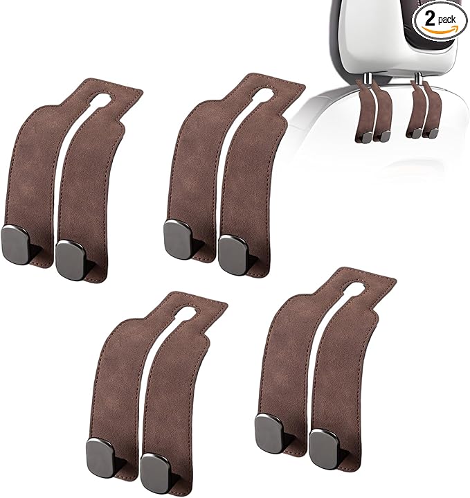 Car Purse Hook Purse Hook for Car Seats Headrest Car Seat Hooks,Heavy Duty Vehicle Organizer for Handbags, Groceries, Purses, Keep Car Tidy (Brown, 4 Pack)