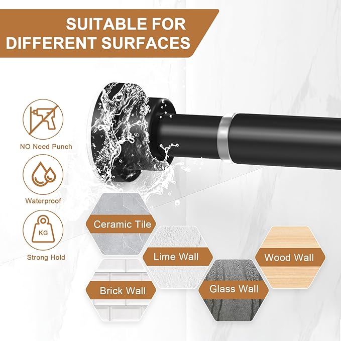 AIZESI Black Spring Tension Rod No Drilling 28-50Inch-2PCS,Tension Curtain Rod Non-Slip,Bathroom Spring Curtain Rod Non-Rust,Adjusatable Tension Rod For Windows Durable Adjustable Tension Rod