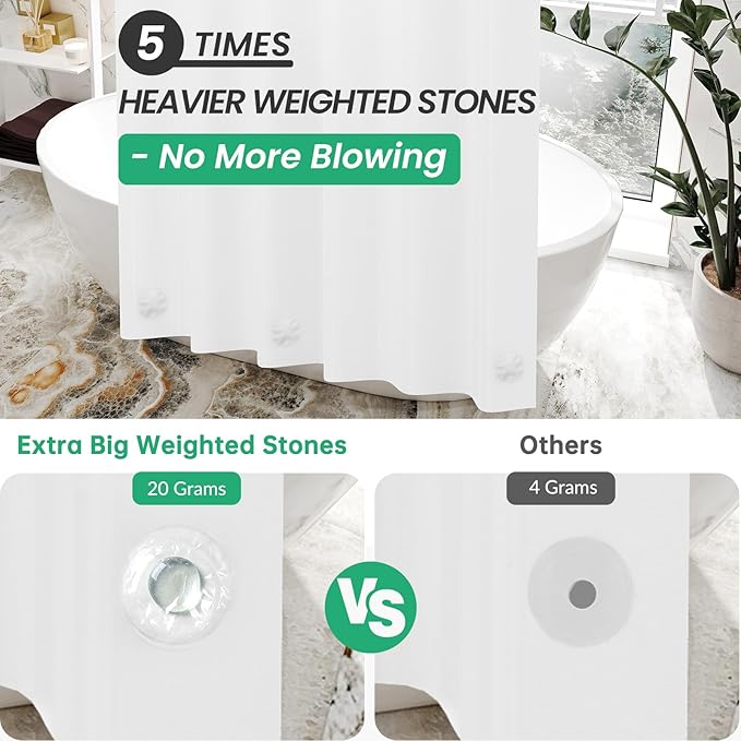 AmazerBath Stall Shower Curtain 36x72, White Shower Curtain Plastic, Small Shower Curtain Liner Heavy Duty Thick PEVA, Walk in Shower Liner with 2 Weighted Stones and 6 Grommet Holes