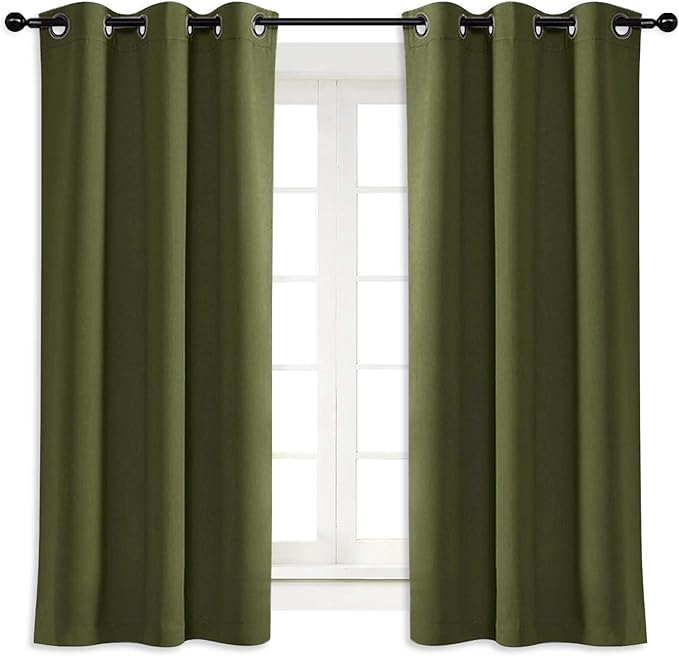 NICETOWN Blackout Curtain Blind for Bedroom, Single Panel, W34 x L63 inches, Olive, Thermal Insulated Grommet Blackout Room Darkening Drape/Drapery