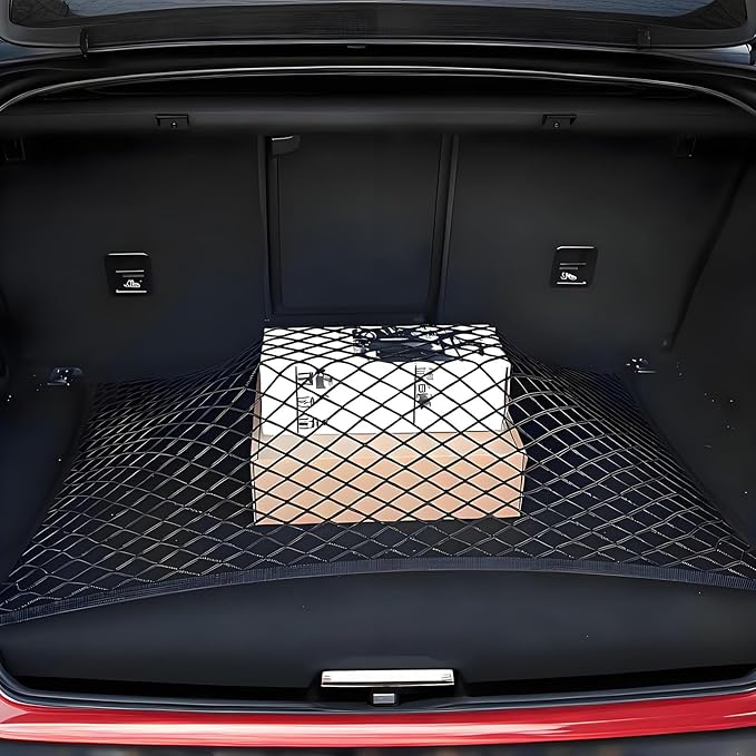 BAILALIBO Cargo Net Stretchable, Adjustable Elastic Trunk Mesh Nets with Metal Hook Universal for SUV, Trucks, Car Exterior Accessories for Secure Storage (32x24 inch)