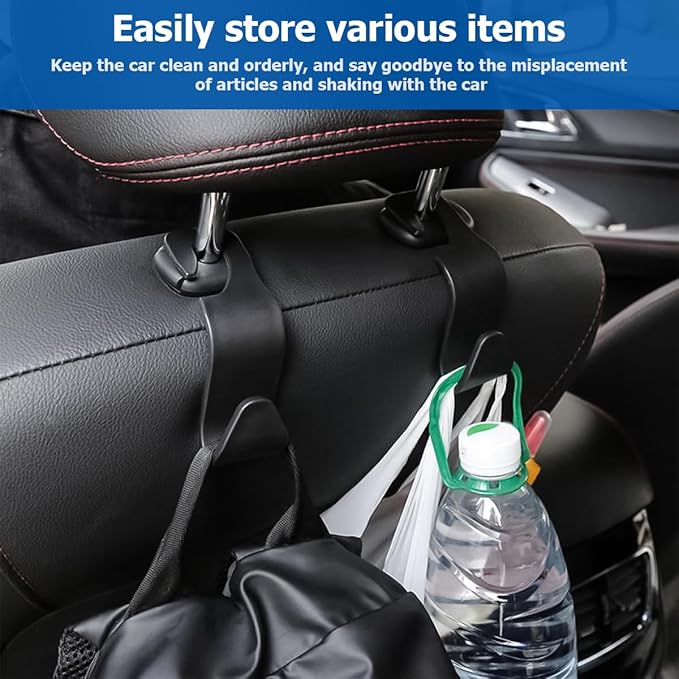 4PCS Car Back Seat Headrest Hooks, Rear Car Seat Storage Headrest Hanger Holder Hooks Organizer, Universal Auto Interior Accessories for Bag Purse Handbag Cloth Coats Grocery (Light Pink)