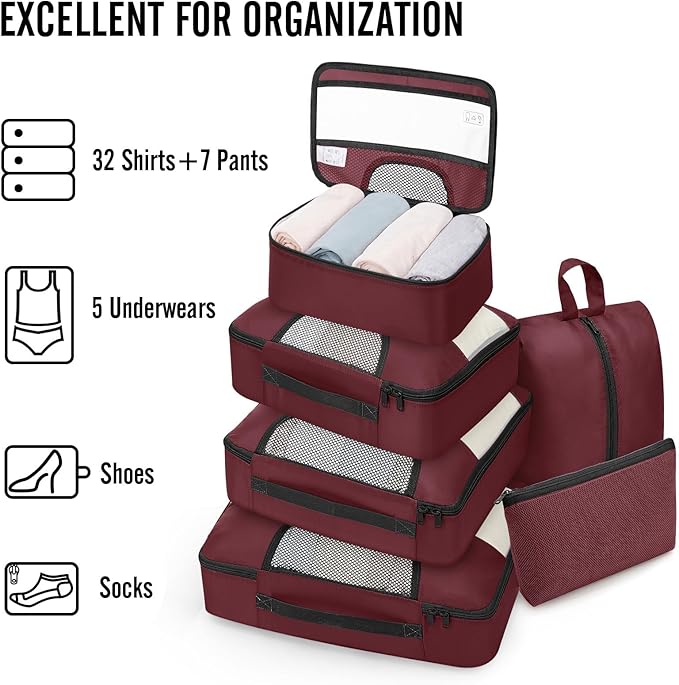 Veken 8 Set Packing Cubes for Travel Essentials, Gifts for women, Suitcase Organizer Bags in 4 Sizes, Carry-On Luggage Accessories with Large Laundry & Shoes Bag, Must-Have for Airplane