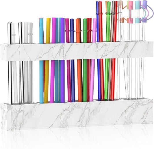 9.5” Large Acrylic Straw Holder for Cabinet Door, Reusable Adjustable Two-Part Straws Organizer with Ultra Sticky Adhesive Strips, 2026 Straw Storage for Kitchen Cupboard