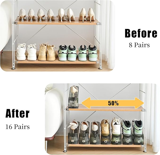 Shoe Slots Organizer, Clear Shoe Stacker, Adjustable Level Shoe Rack,Storage Space Saver for Sneakers Display (Grey Transparent, 6Pack)