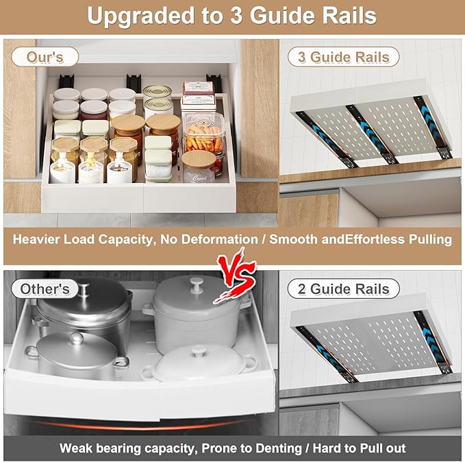 Pull out Cabinet Organizer,Width (11"-18") and Depth (10"-13") Expandable,No Drill Adjustable Slide out Drawers for Pantry,Adhesive Roll out Shelves Short,for upper cabinet,White