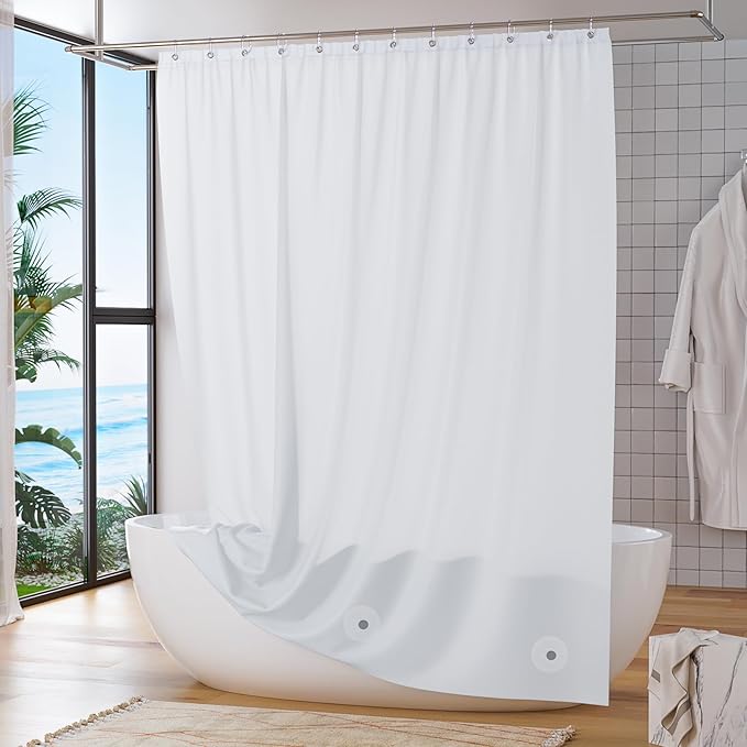 Titanker White Shower Curtain Liner, 60 x 72 PEVA Shower Liner Inside Shower Curtain Liner Washable Shower Curtains for Bathroom with Magnets and Rustproof Metal Grommet Holes