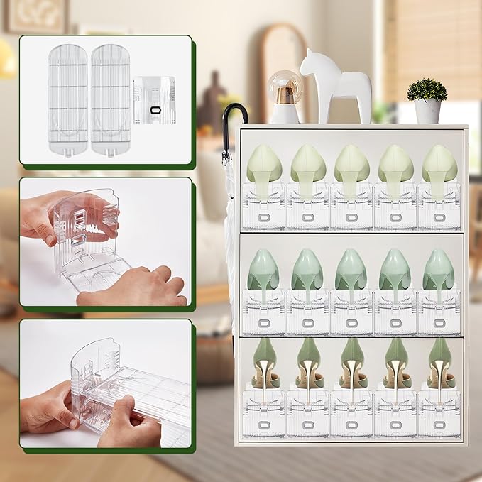 Clear Shoe Slot Organizer, 10 Pack Adjustable Shoe Slots Organizer for Closet Clear Shoe Stackers Shoe Rack Holder Shoe Space Savers for A Pair of Shoes(Transparent)