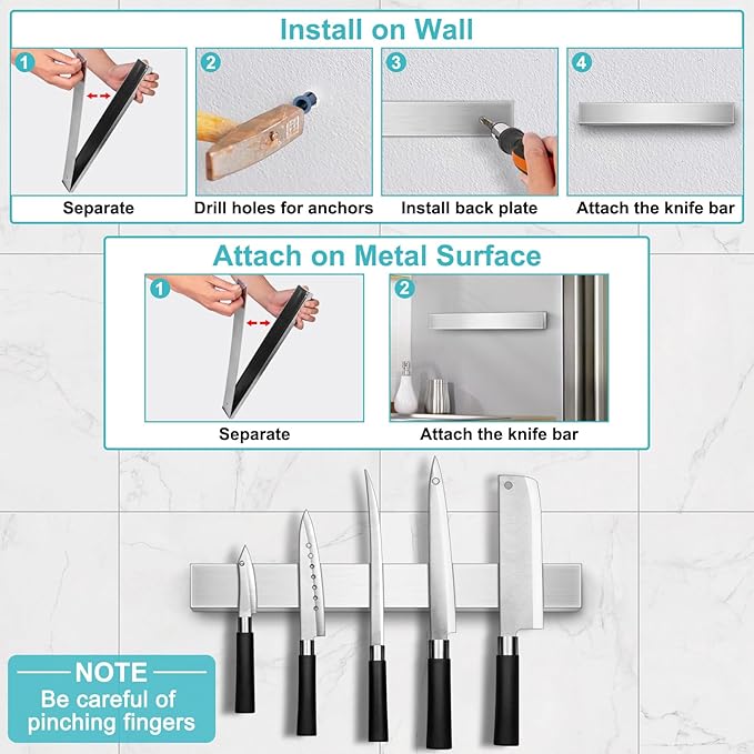 Magnetic Knife Holder for Wall, Knife Magnetic Strip Magnetic Knife Holder for Refrigerator Mount Knife Rack Kitchen Utensil Holder Metal Tool Holder Knife Block Kitchen Organizers Accessories 17 Inch
