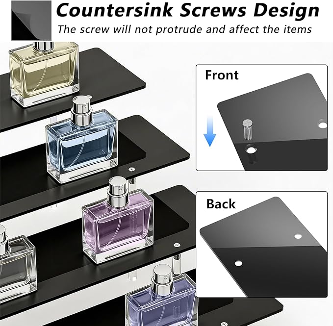 Acrylic Riser Display Stand, Black 4 Tier Cupcake Stand Display Risers Shelf Perfume Cologne Organizer Compatible with Funko Pop Food Dessert Makeup Skincare Cosmetics Lotion Organizer (1 PACK)