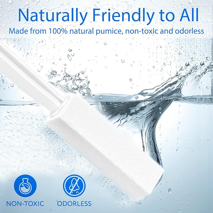 2 Pack Pumice Stone for Toilet Cleaning, Extra Long Handle for Removing Bowl Ring, Pool, Bathroom, Toilet Brush (White)