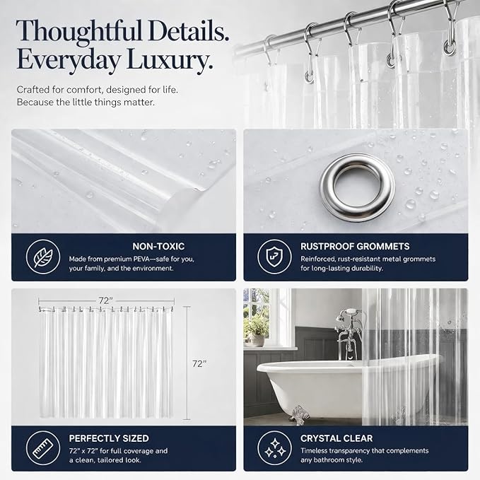 EHZNZIE Frosted Shower Curtain Liner 36x72, PEVA Waterproof Bath Curtain, No Chemical Smell, 2 Weighted Magnets, Durable with Rustproof Metal Grommets