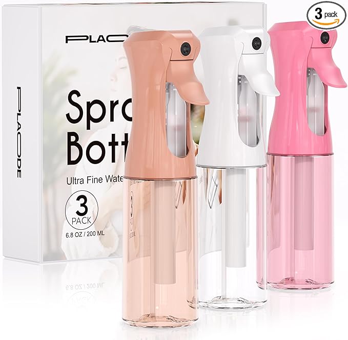 Spray Bottle for Hair, Continuous Ultra Fine Mister Spray Bottle, Refillable Water Sprayer for Hairstyling, Plants, Pets, Cleaning, Skincare (3 Pack 6.8OZ/200ML,White+Pink+Terracotta)
