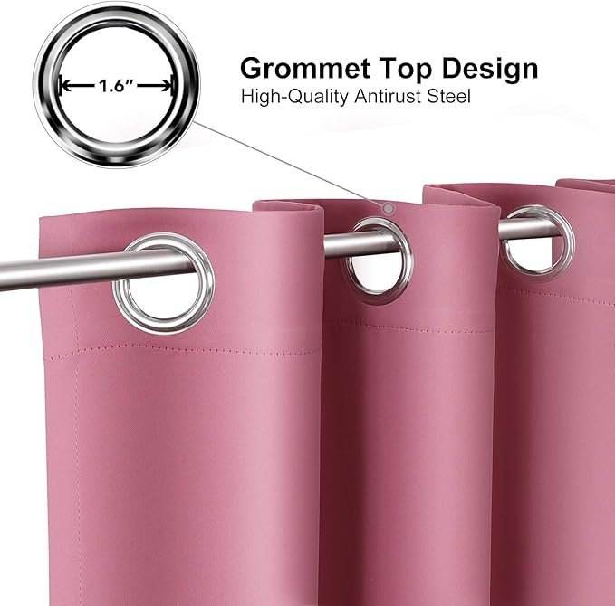 ChrisDowa Blackout Curtains 36 Inches Long for Living Room, Grommet Thermal Insulated Room Darkening Curtains for Bedroom (1 Panel Set, Pink, 52W x 36L)