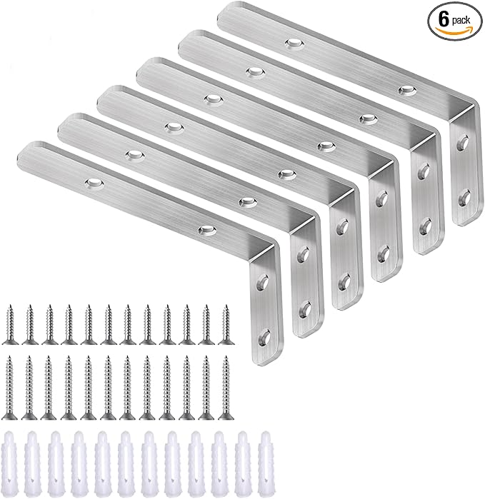 LSK L Bracket, 4"×2"(100×50mm) Heavy Duty Stainless Steel Corner Bracket for Wooden Board Max Load : 42lb, Pack of 6