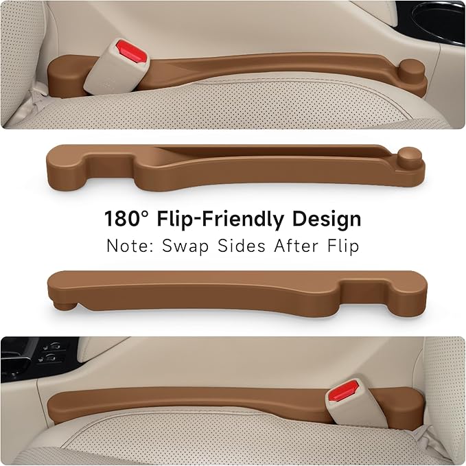 Car Seat Gap Filler Set of 2, 3IN1 Seat Side Gap Filler Plug with Storage Slot & Hook Function, Soft Foam Universal Fit Car SUV Truck Fill Gap Between Seats Console Organizer（Standard Mocha Brown）