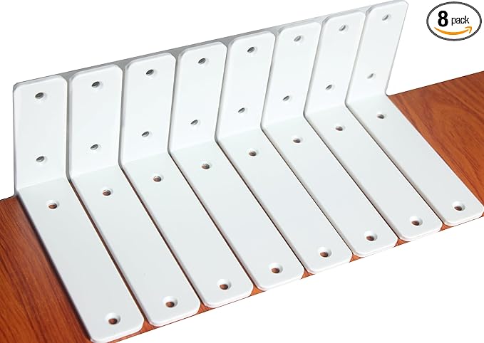 8 Pack - L 6" x H 4" x W1.5, 5mm Thick White L Shelf Bracket, Iron Shelf Brackets, Metal Shelf Bracket, Industrial Shelf Bracket, Floating Shelf Bracket, Shelf Supports with Screws