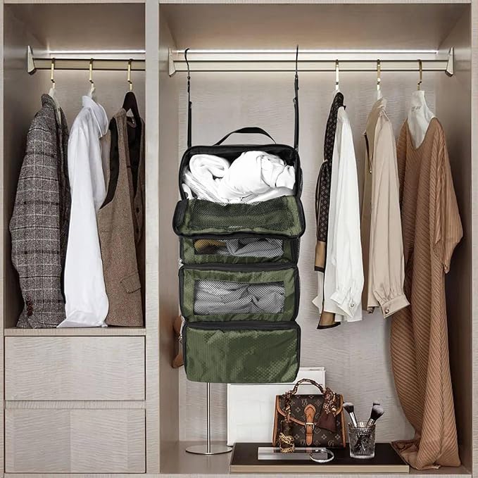 Olosar Suitcase Organizer, Travel Luggage Organizer Portable Hanging Travel Shelves Collapsible Hanging Packing Cubes for Carry on Suitcase
