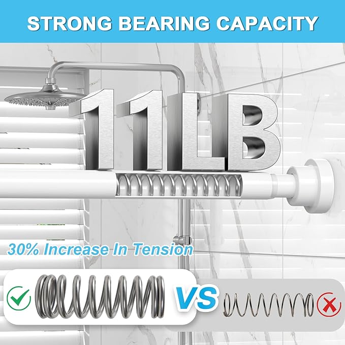 AIZESI White Tension Curtain Rod 30-63 Inch 1PCS, Non-slip Spring Curtain Rod For Windows, No-drilling Adjustable Tension Rod,Non-rust Spring Tension Rod For Doorway Bathroom Kitchen Bedroom