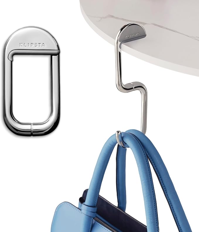 FLIP Bag Hook - Newly Redesigned. Portable Purse Hanger for Table with Magnetic Closure - Now Holds up to 50 lbs (Silver)