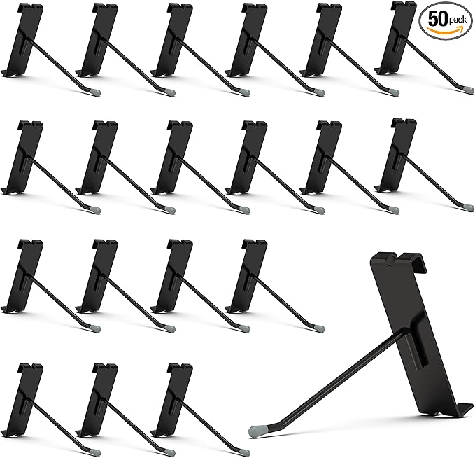 HUHOLE 50 Pack Gridwall Hooks 4 Inch – Black Metal Display Hangers for Wire Grid Panel – Heavy Duty Retail Store Fixtures, Garage Organizer, Craft Fair & Jewelry Rack (20lbs Capacity)