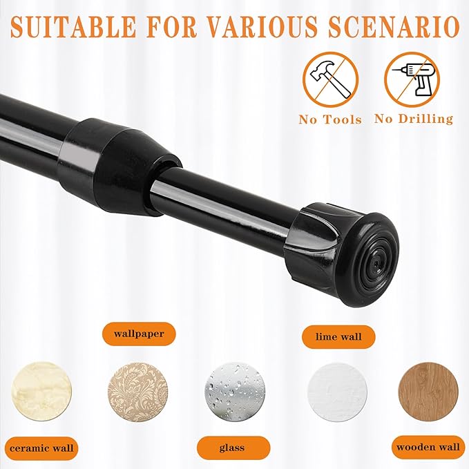 KXLife 6Pcs Spring Tension Curtain Rod, 18 to 30 Inch Adjustable Small Tension Rods No Drill, Black Spring Loaded Curtain Tension Rod for Window