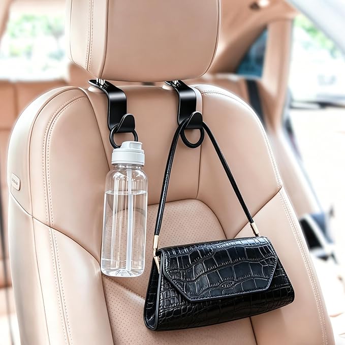 4 Pack Car Back Seat Headrest Hook Hanger for Purse Grocery Bag Handbag Hat, Purse Hook for Car with Clip