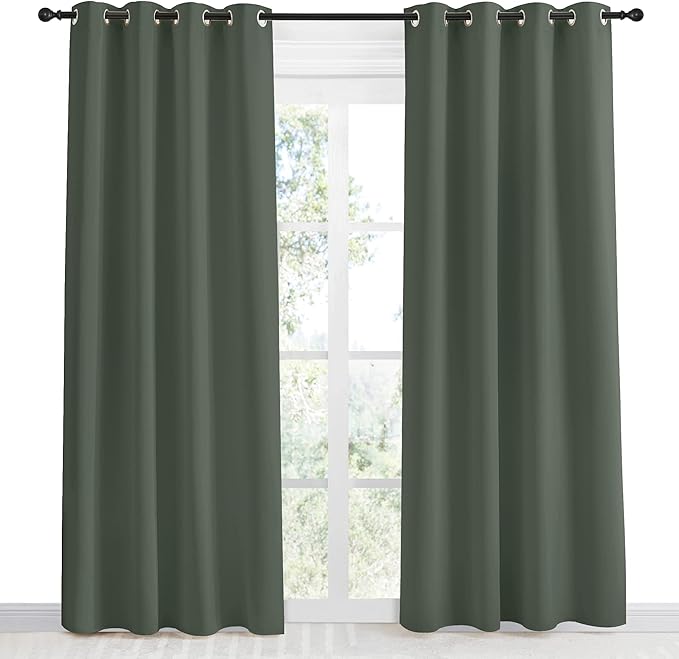 NICETOWN Blackout Curtain for Living Room 86 inch Long, 1 Panel, Dark Mallard, W55 x L86, Grommet Thermal Insulated Room Darkening Sound Proof Curtain for Bedroom/Kids Room