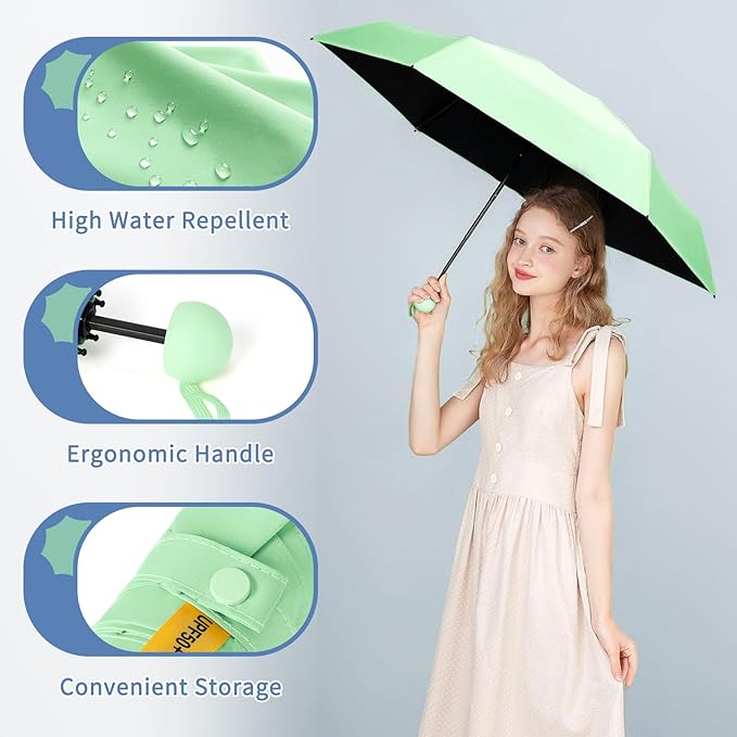 Yoobure Travel Umbrella Portable Compact Umbrellas, Pocket Mini for Purse, Umbrellas for UV Sun & Rain Small for Backpack, Umbrella with Case Folding for Kids Women