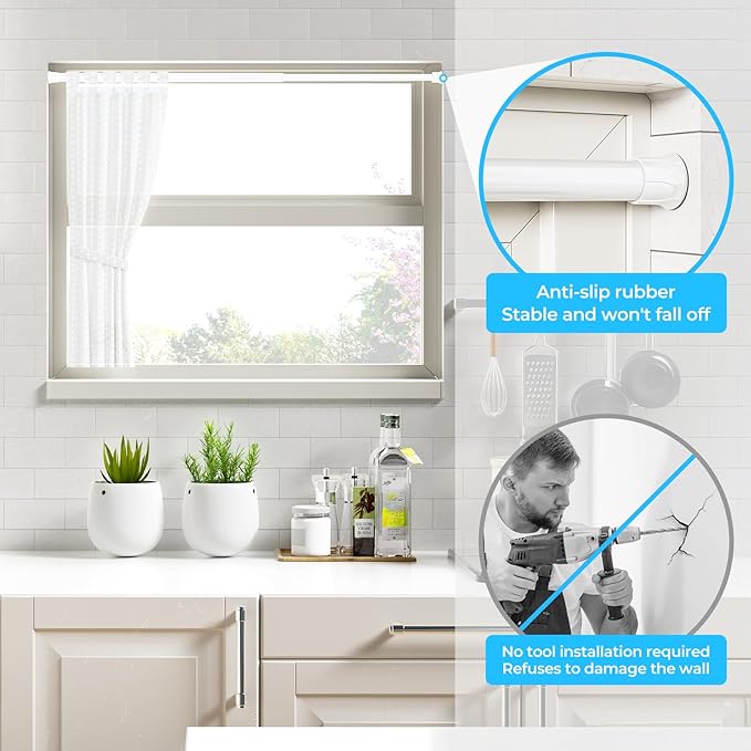AIZESI Tension Rods for Windows 28 to 48 inch, Adjustable Short Curtain Rods No Drilling Small Tension Rods for Windows Door Kitchen Curtain, White