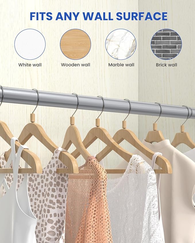 Closet Rods for Hanging Clothes, 17 to 39 Inches Stepless Adjustable Metal Closet Rod, 1.3 Inches Heavy Duty Clothes Hanging Rod for Closet Wardrobes Laundry RV, Silver