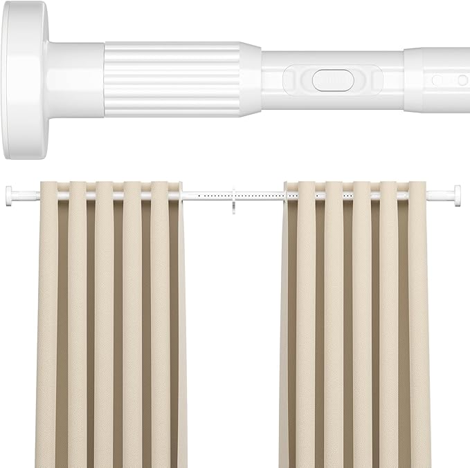 AIZESI 41-100 Inch Heavy Duty White Tension Curtain Rod - No Drilling, Adjustable, Rust-Proof for Outdoor, Living Room, Bathroom