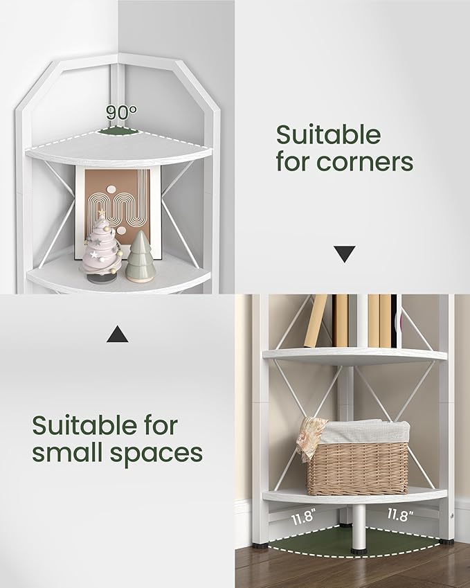 CHOEZON 6-Tier Industrial Corner Shelf, 71.2" Corner Storage Stand, Plant Stand Display Shelf, Corner Bookcase for Bedroom, Living Room, Home Office, White TCJ11WB