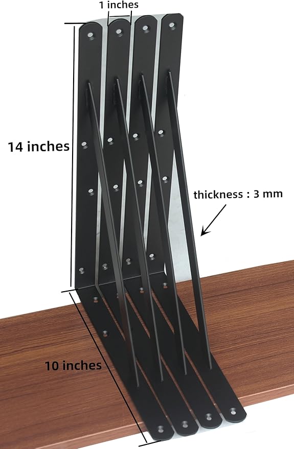 2 Pack L14 x H 10" Black Heavy Duty Shelf Brackets with Screws Metal Shelf Brackets Shelf Support Angle Brackets for Shelves L Brackets Heavy Duty Floating Shelf