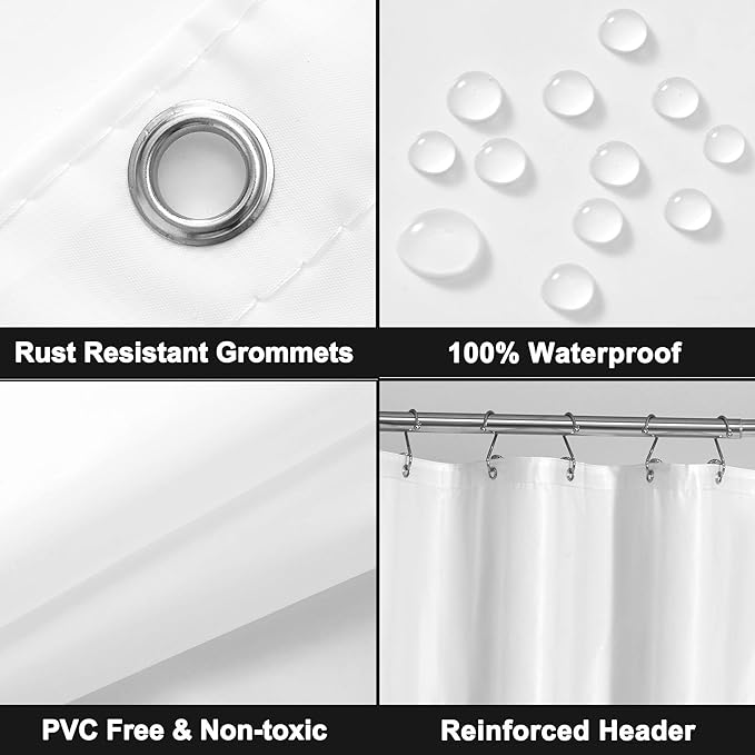 Barossa Design White Shower Curtain Liner with 6 Magnets - Waterproof PEVA Shower Liner for Bath Tub, 72" x 72" Standard Size, PVC Free & Metal Grommets - White, 72x72